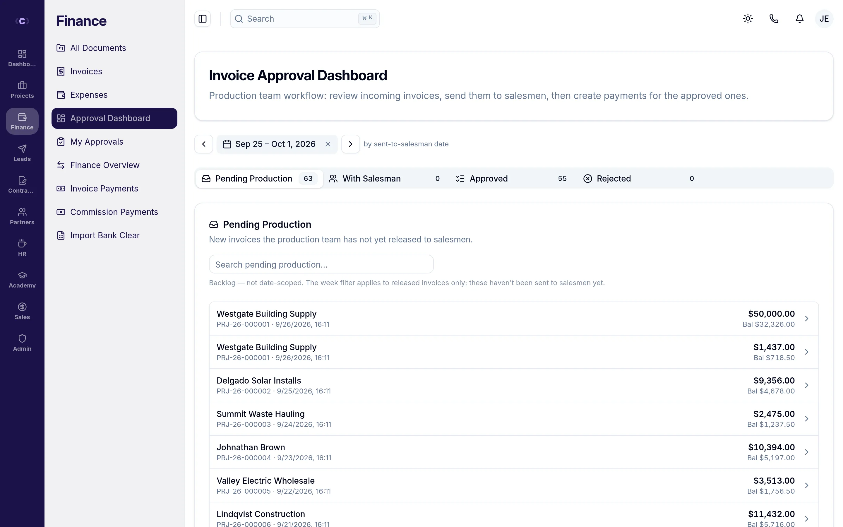 The invoice approval dashboard in Carrify